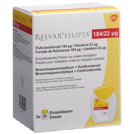 Relvar Ellipta Inh Plv 184mcg/22mcg 3 x 30 doses - PrimeCare Global