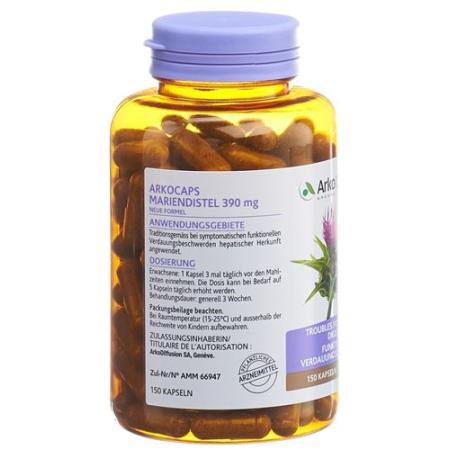 Arkocaps milk thistle caps 390 mg new formula Ds 150 pcs - PrimeCare Global