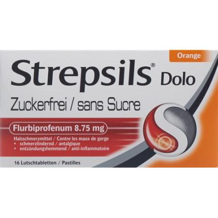 Strepsils Dolo lozenges sugar-free with orange flavor 16 pcs - PrimeCare Global
