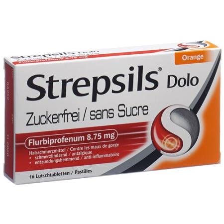 Strepsils Dolo lozenges sugar-free with orange flavor 16 pcs - PrimeCare Global