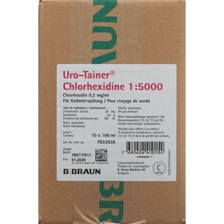 Uro-Tainer chlorhexidine flushing solution 1:5000 10 bags 100 ml - PrimeCare Global