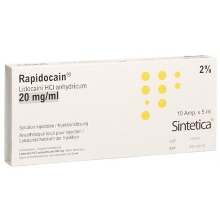 Rapidocain 2% Inj L&ouml;s 100 mg/5ml without preservatives 10 Am - PrimeCare Global